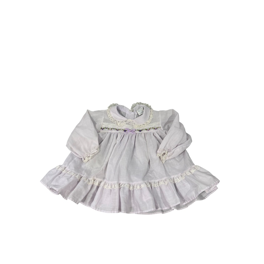 Vintage Alexis Baby Girl Lavender Lace Floral Embroidered Dress 9 Months